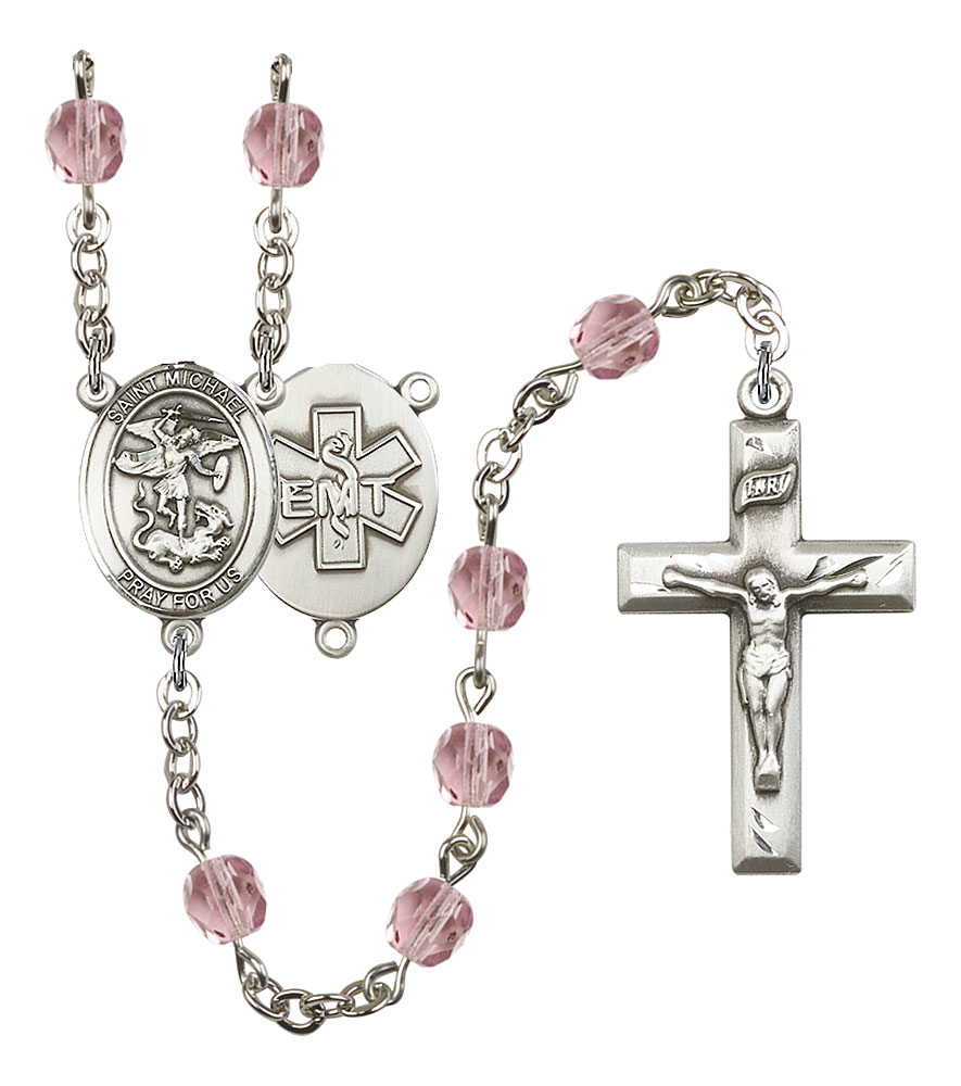 Saint Michael and EMT Rosary with Light Amethyst Beads