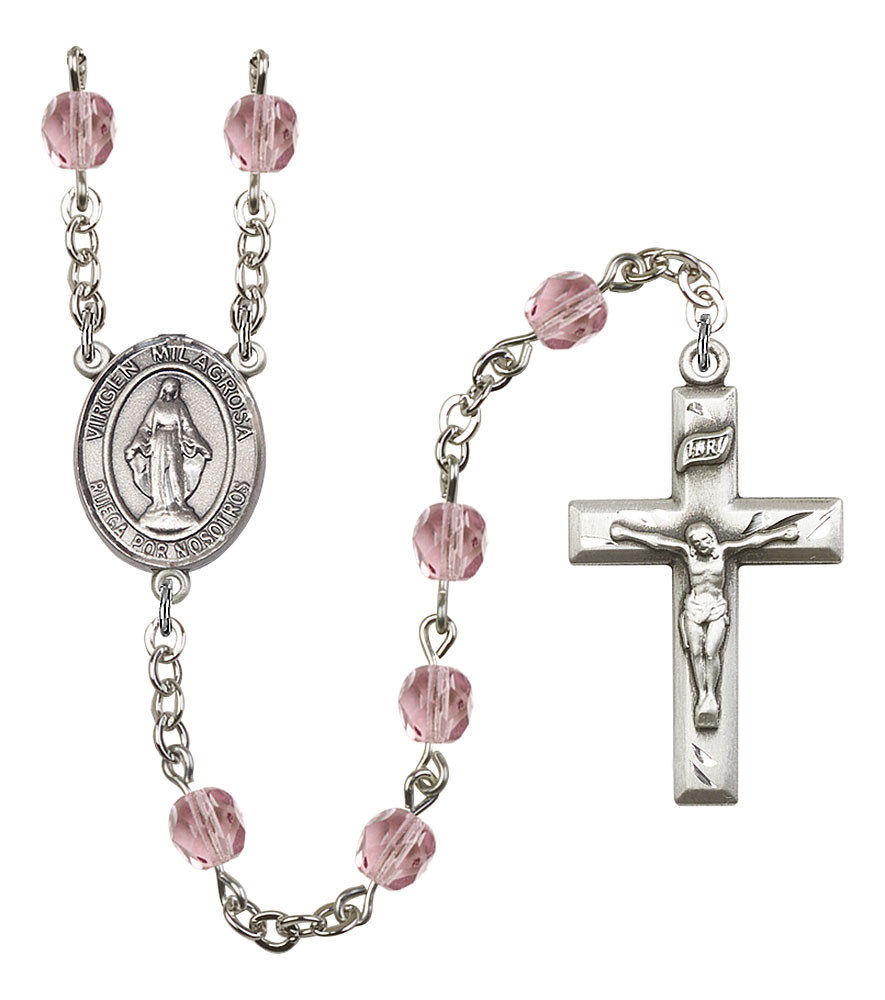 Virgen Milagrosa Engravable Rosary with Light Amethyst Beads