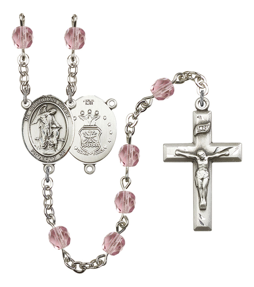 Guardian Angel and Air Force Rosary with Light Amethyst Beads
