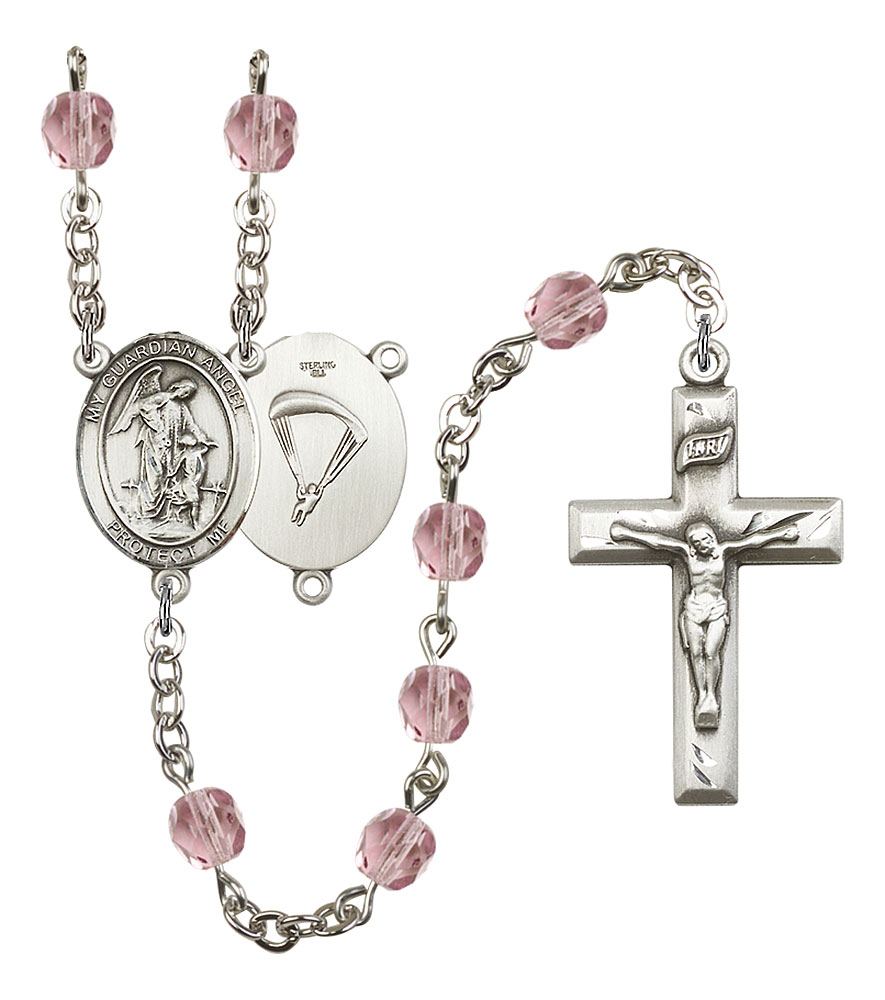 Guardian Angel and Paratrooper Rosary with Light Amethyst Beads