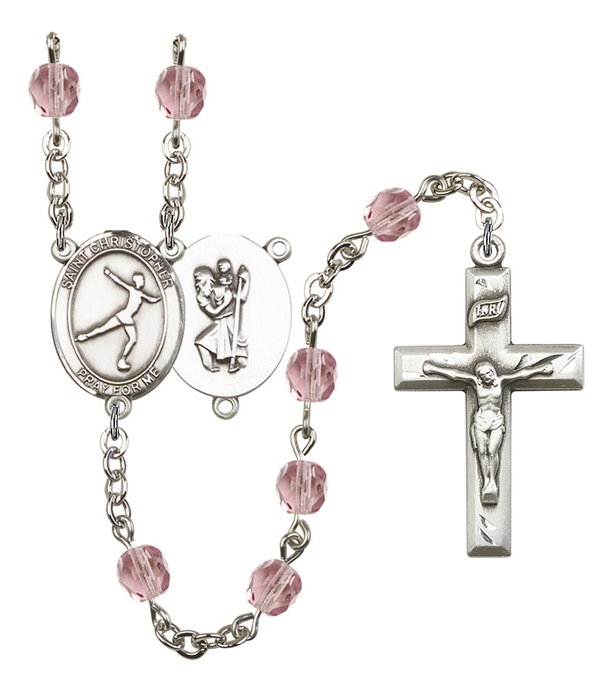 Saint Christopher and Figure Skating Rosary with Light Amethyst Beads