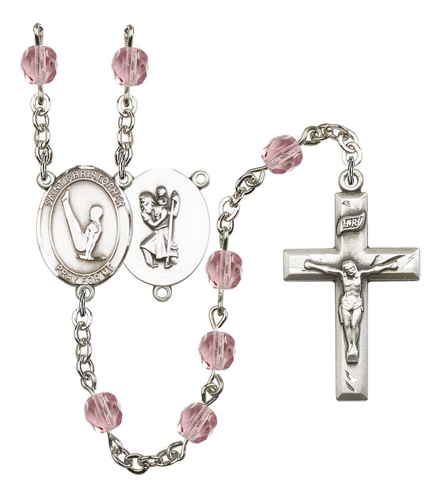 Saint Christopher and Gymnastics Rosary with Light Amethyst Beads