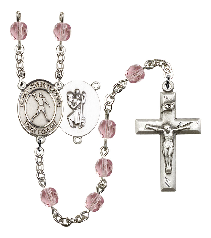 Saint Christopher and Football Rosary with Light Amethyst Beads