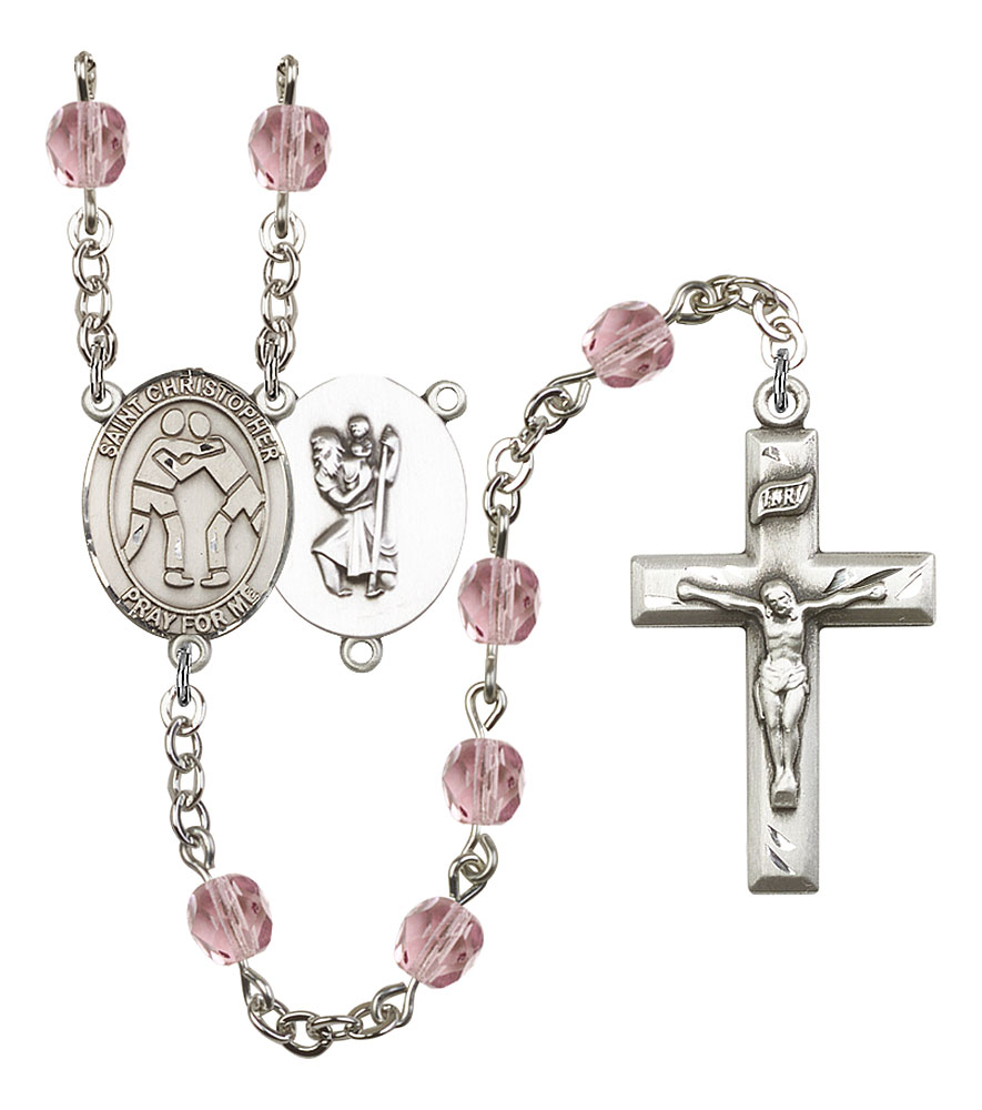 Saint Christopher and Wrestling Rosary with Light Amethyst Beads