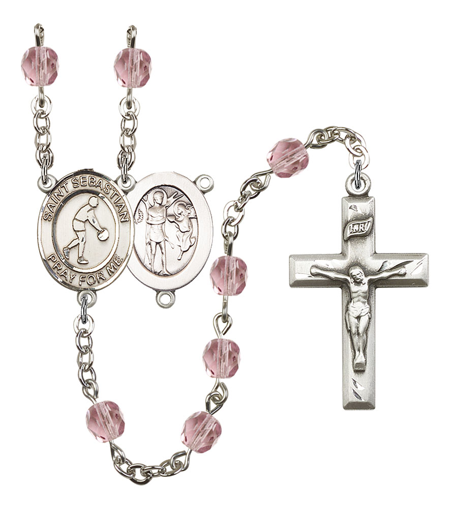 Saint Sebastian and Basketball Rosary with Light Amethyst Beads