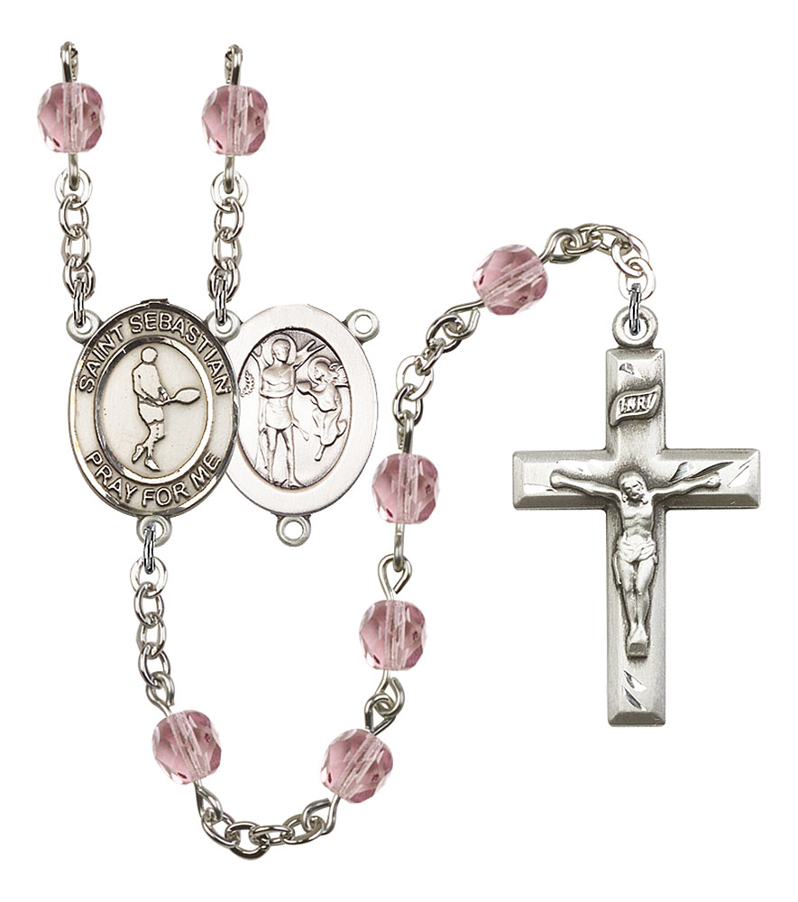Saint Sebastian and Tennis Rosary with Light Amethyst Beads