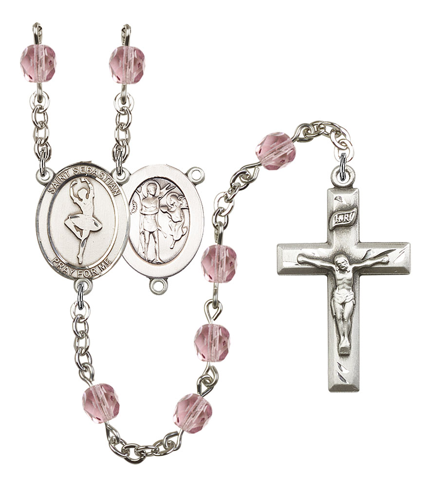 Saint Sebastian and Dance Rosary with Light Amethyst Beads