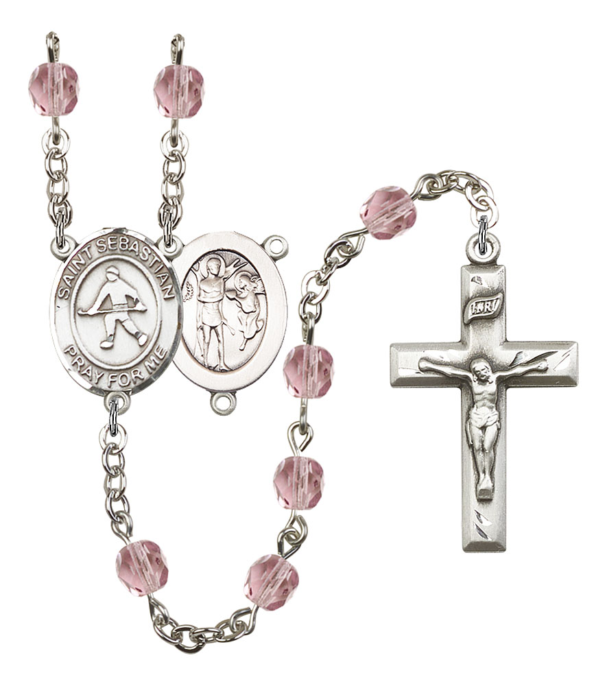 Saint Sebastian and Field Hockey Rosary with Light Amethyst Beads