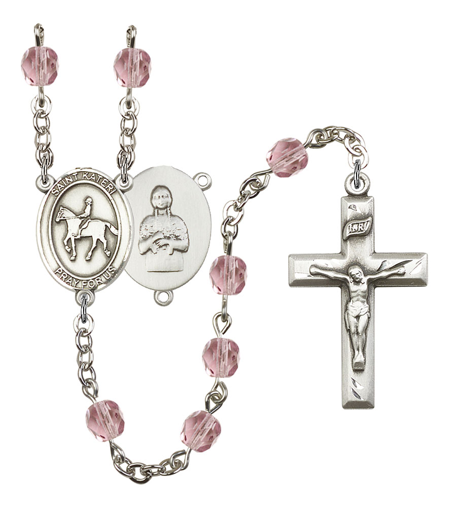 Saint Kateri and Equestrian Rosary with Light Amethyst Beads
