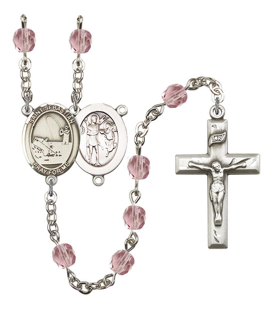 Saint Sebastian and Fishing Rosary with Light Amethyst Beads