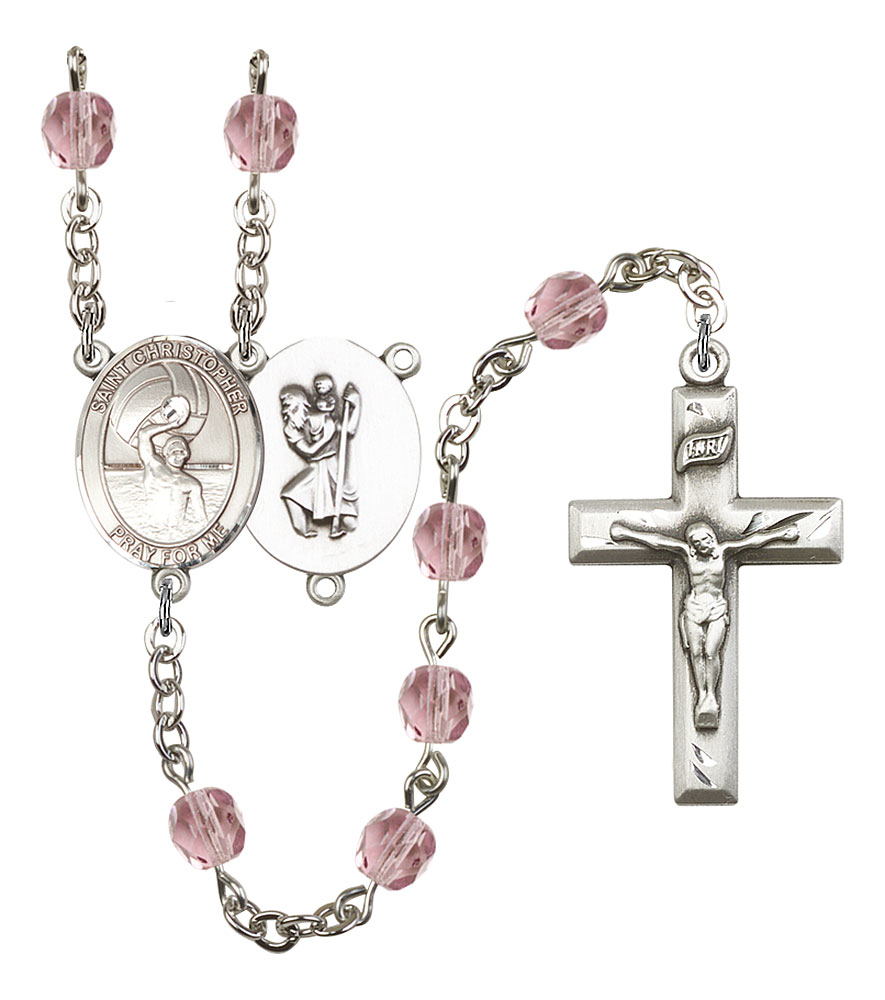 Saint Christopher and Water Polo-Men Rosary with Light Amethyst Beads