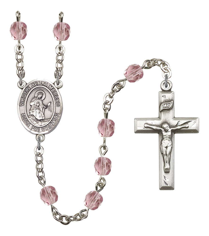 Virgen de la Merced Engravable Rosary with Light Amethyst Beads