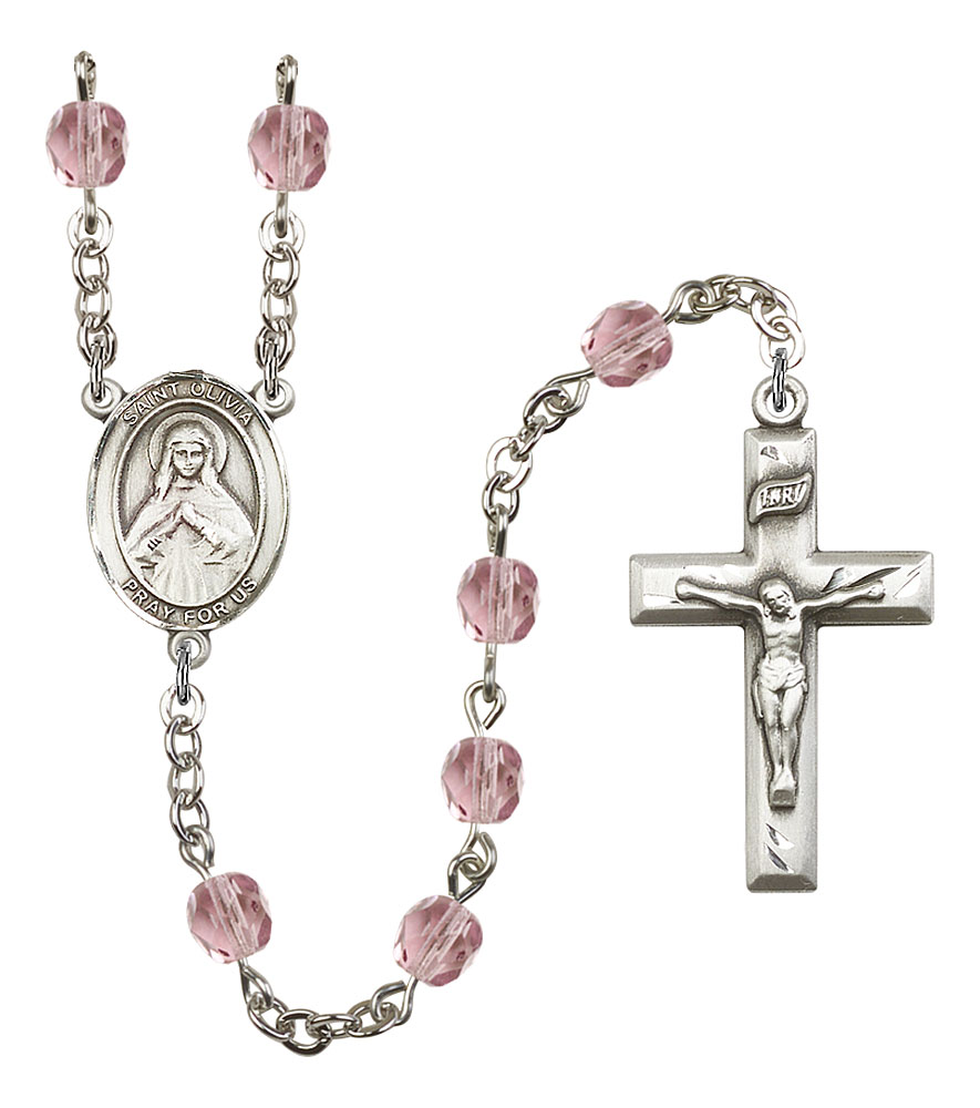 Saint Olivia Engravable Rosary with Light Amethyst Beads