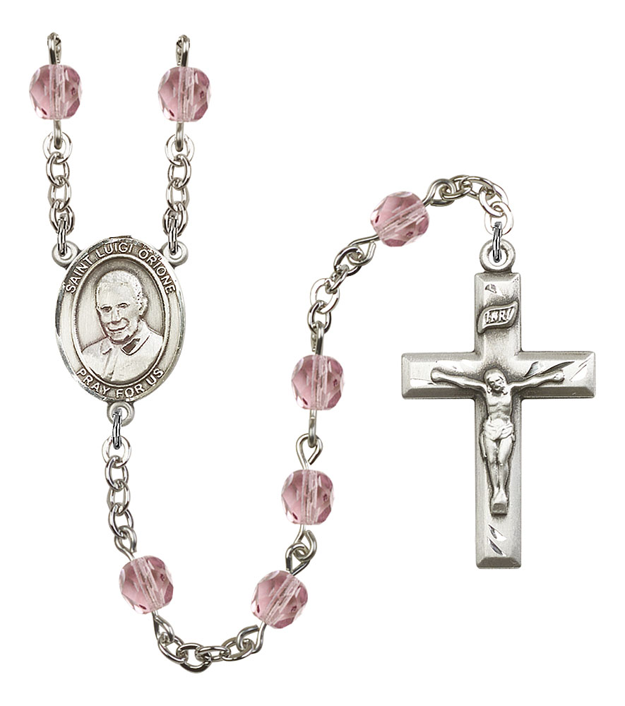 Saint Luigi Orione Engravable Rosary with Light Amethyst Beads