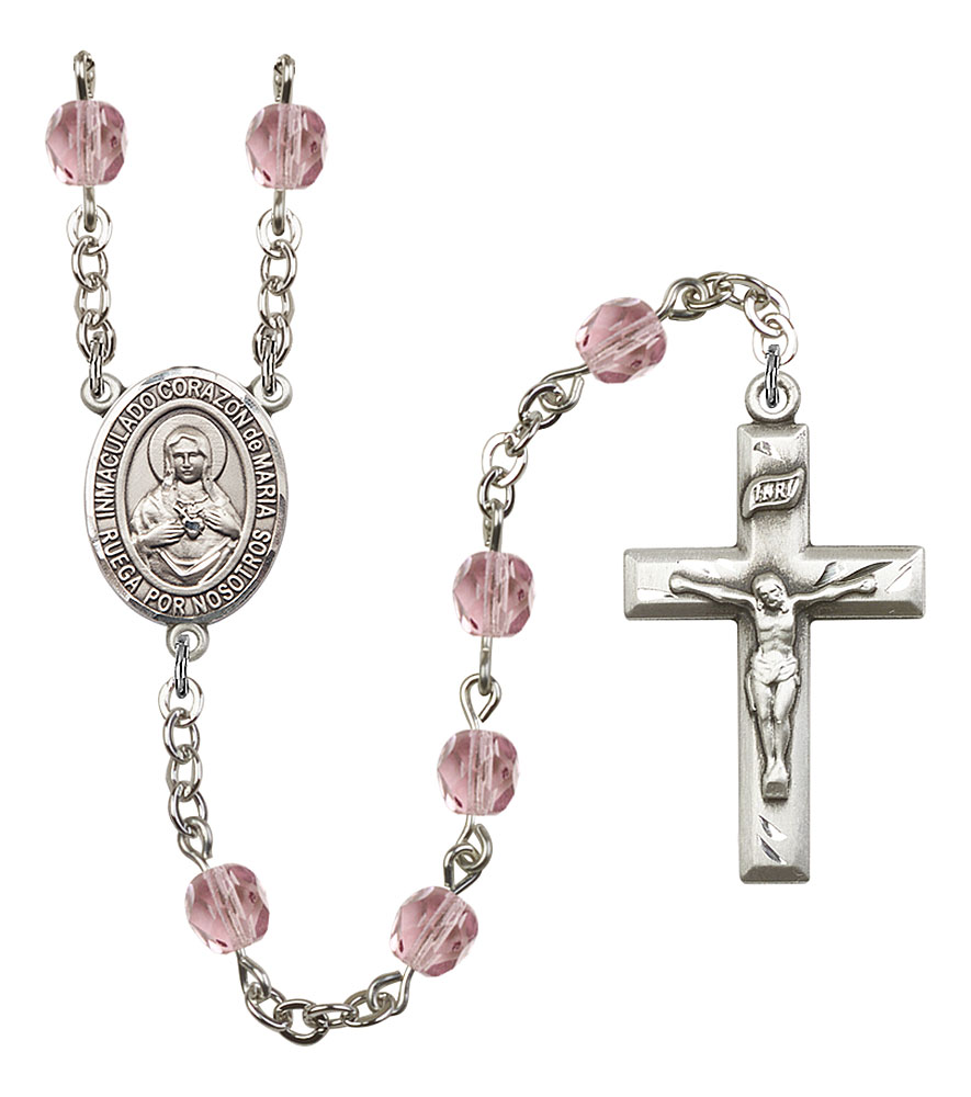 Corazon Inmaculado de Maria Engravable Rosary with Light Amethyst Beads