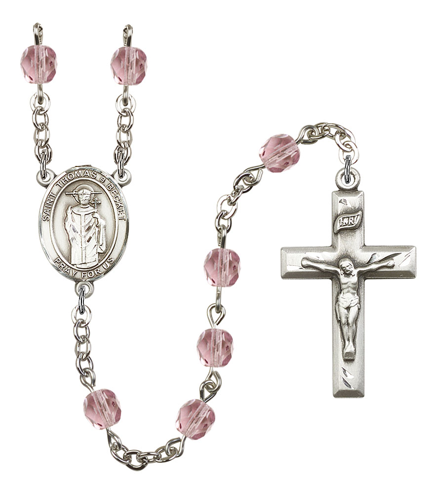 Saint Thomas A Becket Engravable Rosary with Light Amethyst Beads