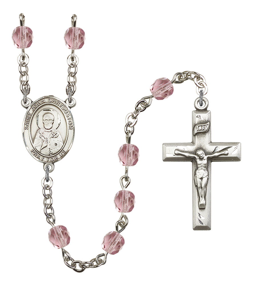 Saint John Chrysostom Engravable Rosary with Light Amethyst Beads