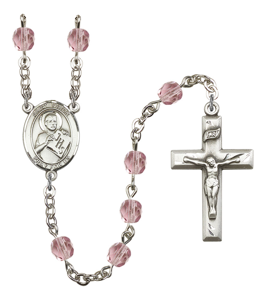 Saint Viator of Bergamo Engravable Rosary with Light Amethyst Beads