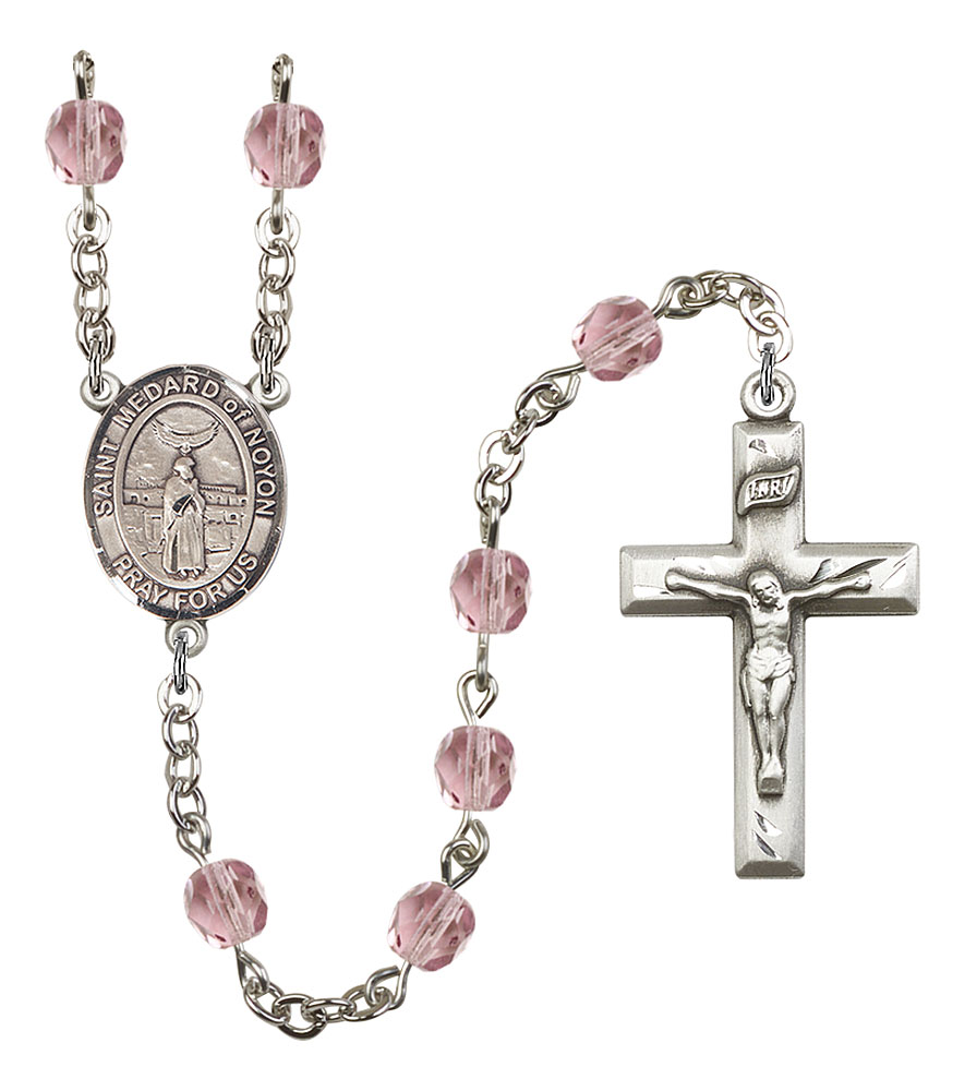 Saint Medard of Noyon Engravable Rosary with Light Amethyst Beads
