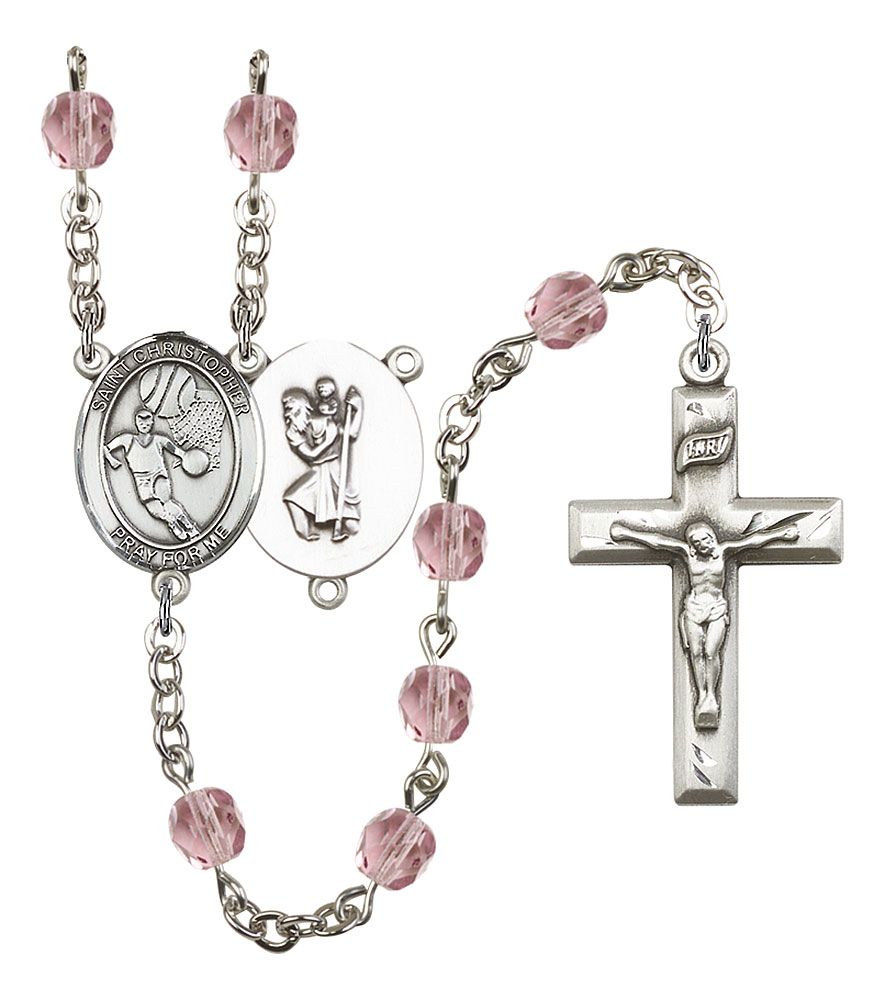 Saint Christopher and Basketball Rosary with Light Amethyst Beads