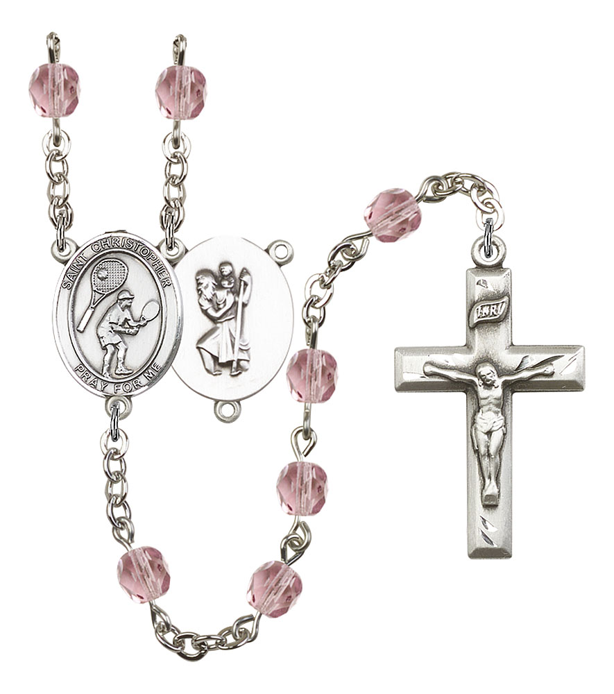 Saint Christopher and Tennis Rosary with Light Amethyst Beads