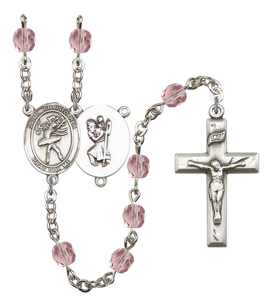 Saint Christopher and Dance Rosary with Light Amethyst Beads