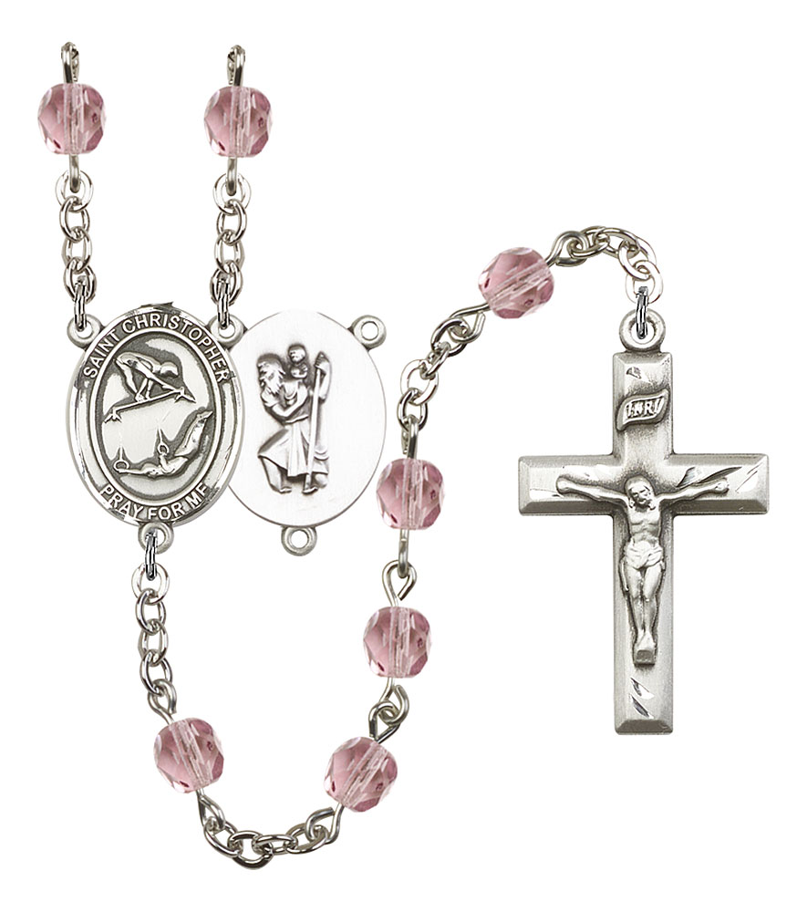 Saint Christopher and Gymnastics Rosary with Light Amethyst Beads
