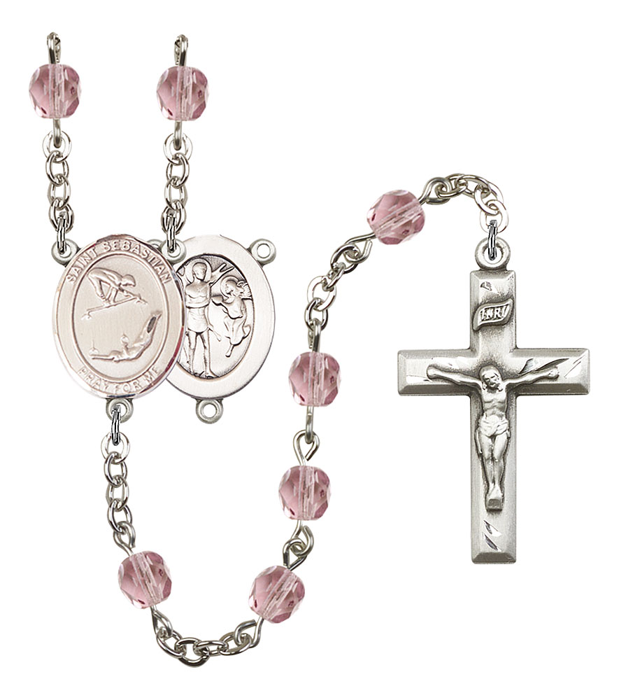 Saint Sebastian and Gymnastics Rosary with Light Amethyst Beads