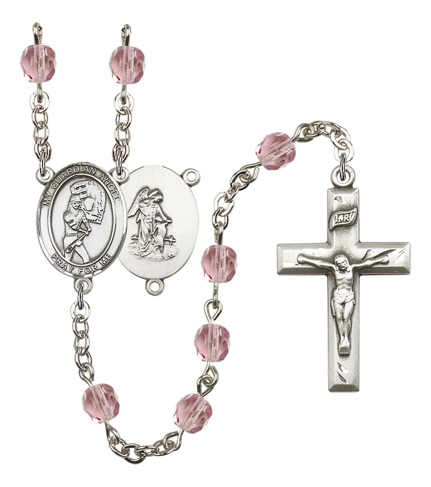 Softball and Guardian Angel Rosary with Light Amethyst Beads