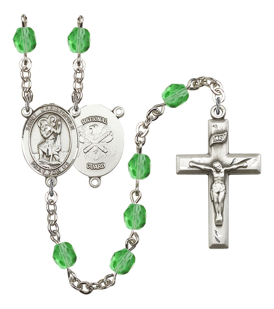 Saint Christopher and Nat&#039;l Guard Rosary with Peridot Beads