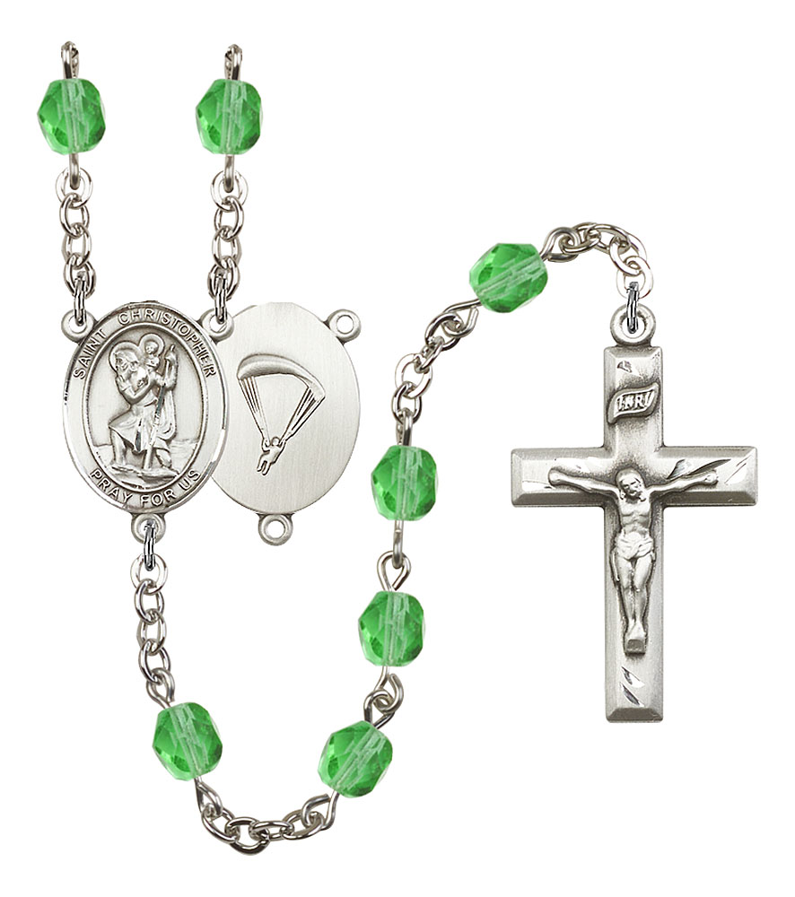 Saint Christopher and Paratrooper Rosary with Peridot Beads