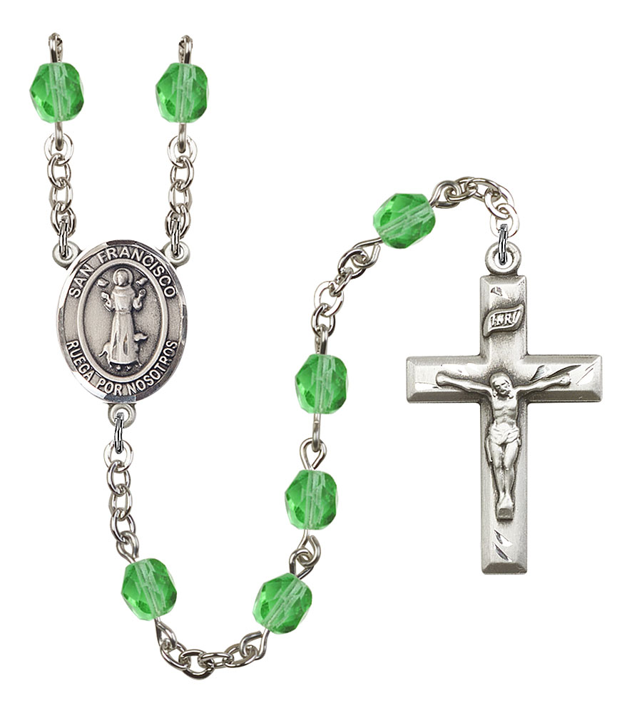 San Francis Engravable Rosary with Peridot Beads