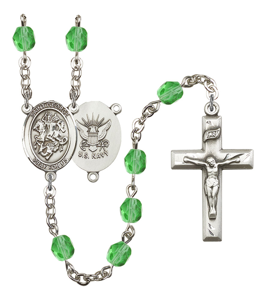 Saint George and Navy Rosary with Peridot Beads