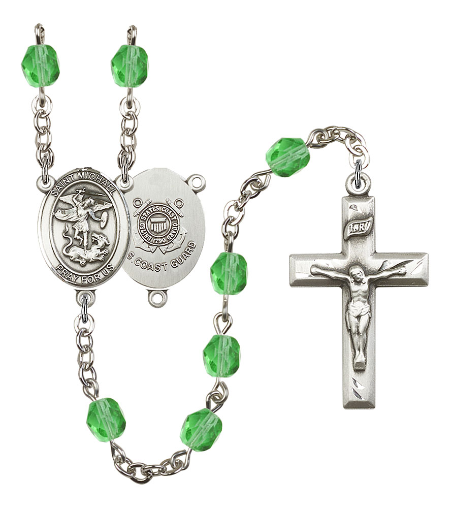 Saint Michael and Coast Guard Rosary with Peridot Beads