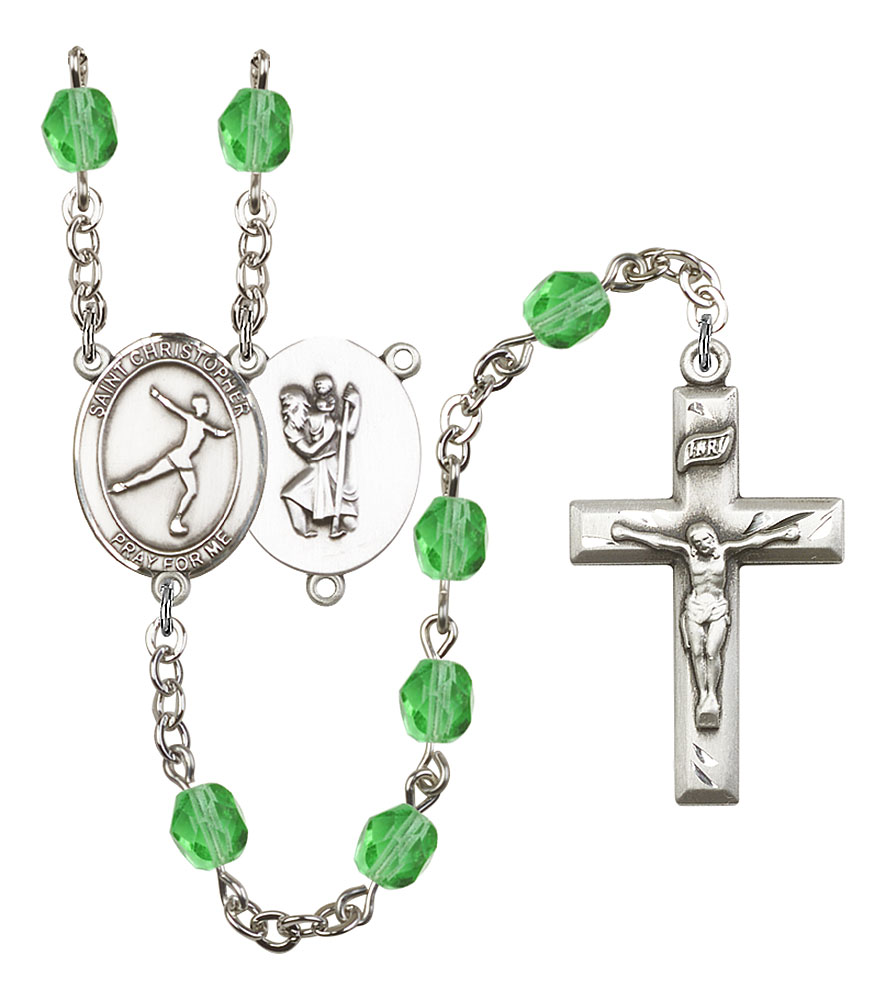 Saint Christopher and Figure Skating Rosary with Peridot Beads