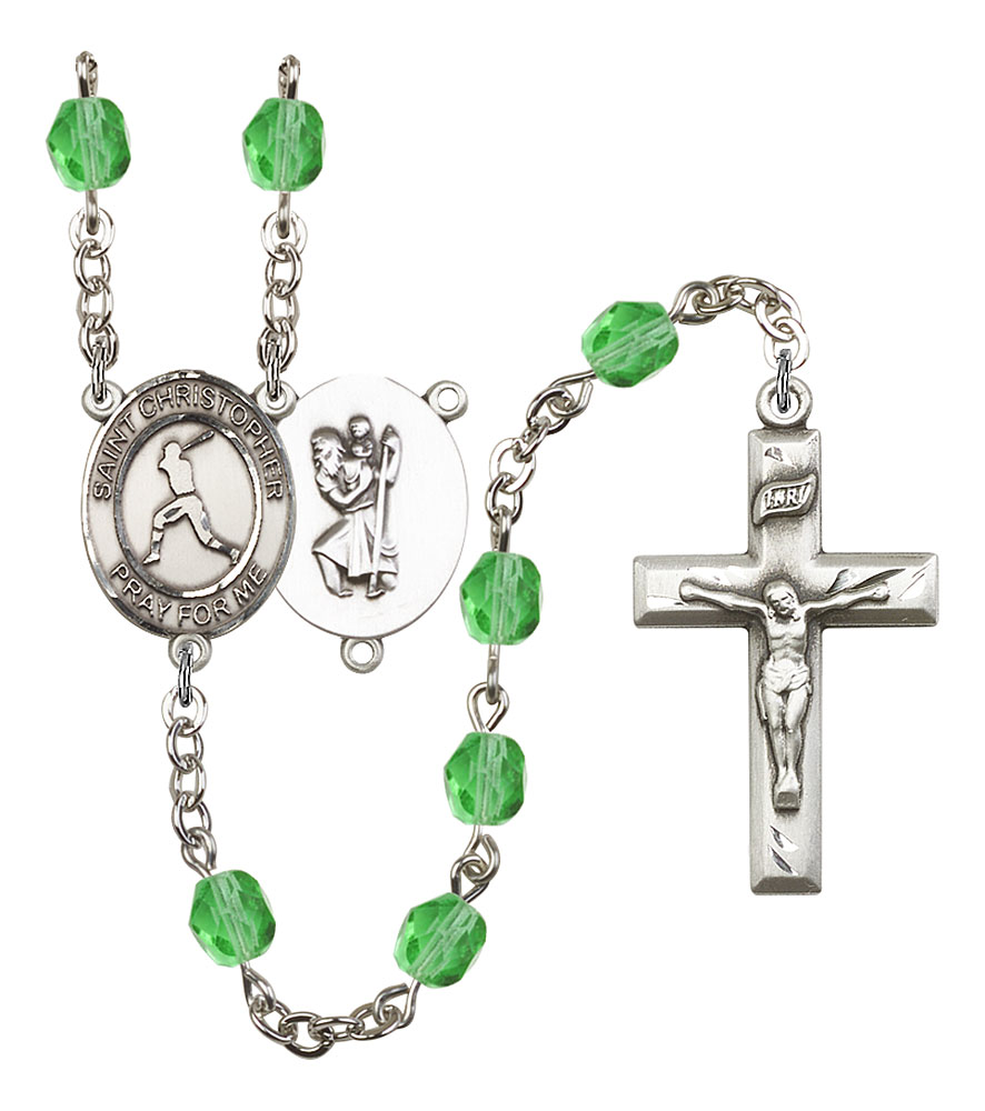 Saint Christopher and Baseball Rosary with Peridot Beads