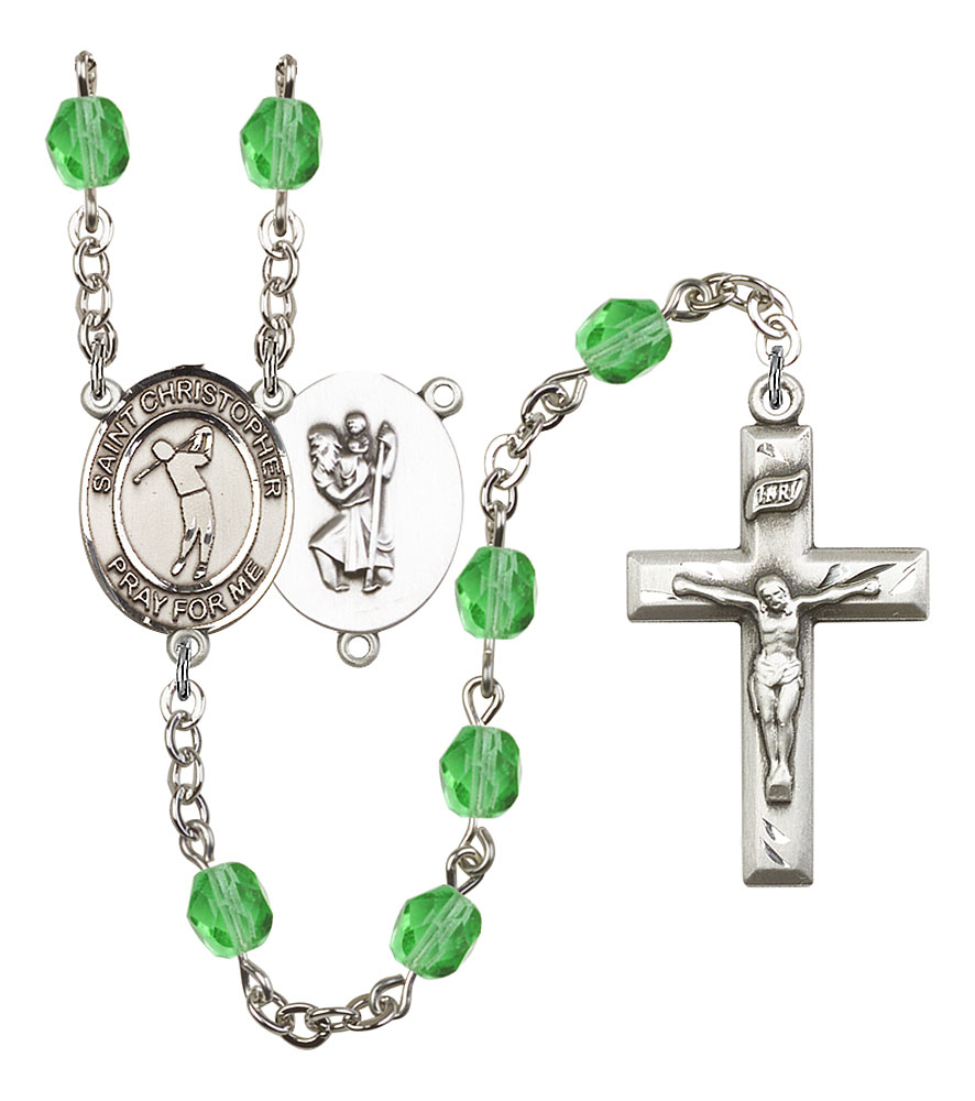 Saint Christopher and Golf Rosary with Peridot Beads