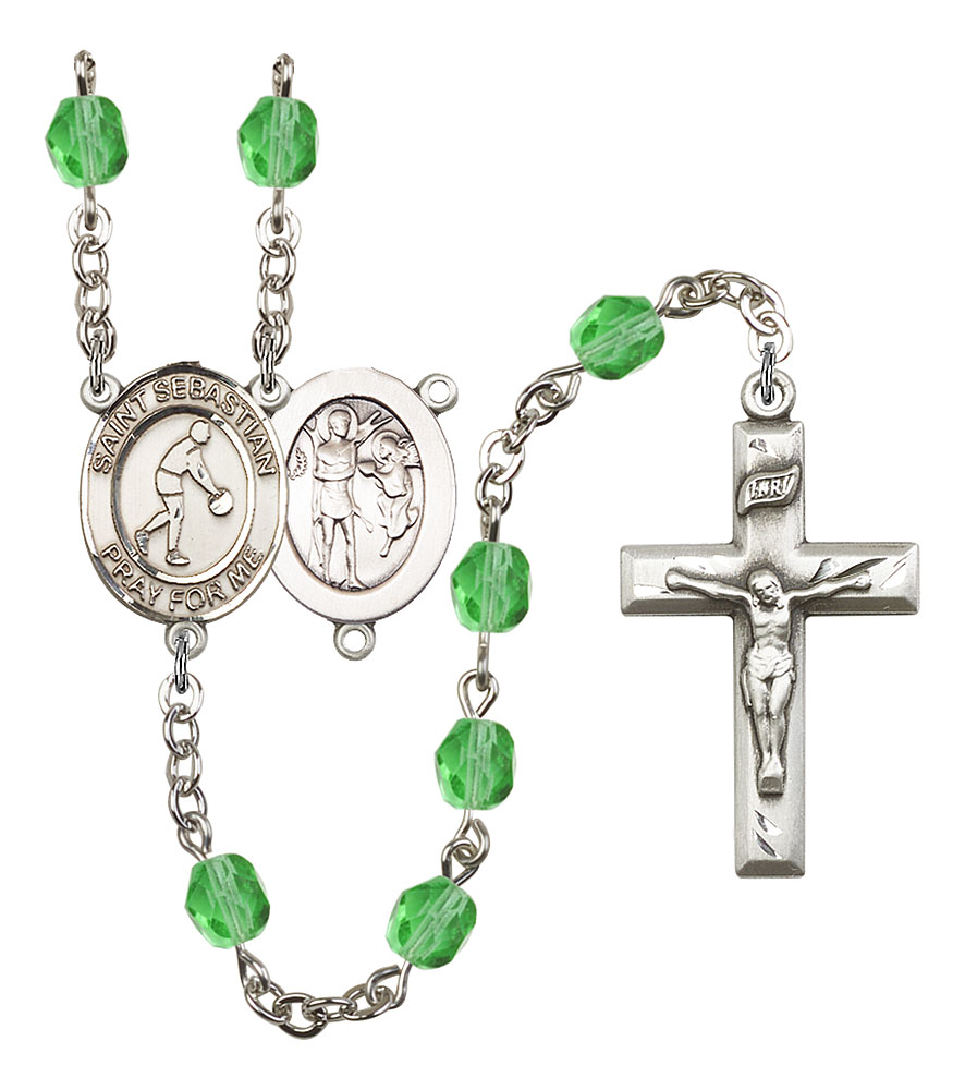 Saint Sebastian and Basketball Rosary with Peridot Beads