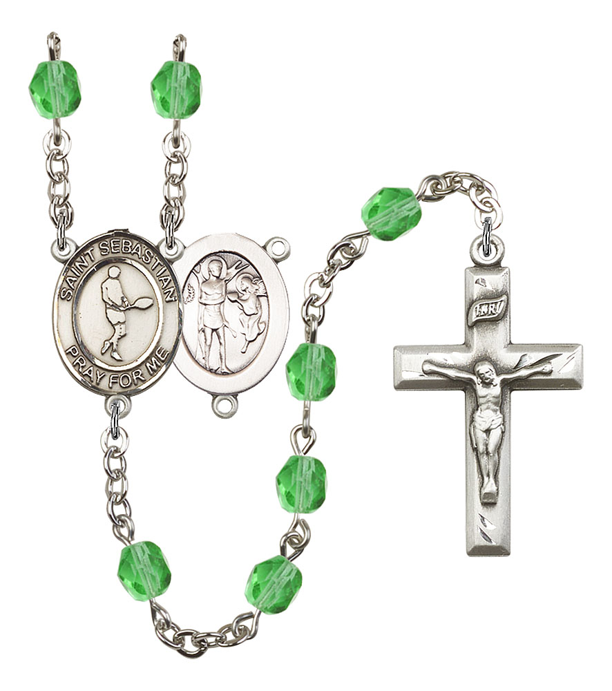 Saint Sebastian and Tennis Rosary with Peridot Beads