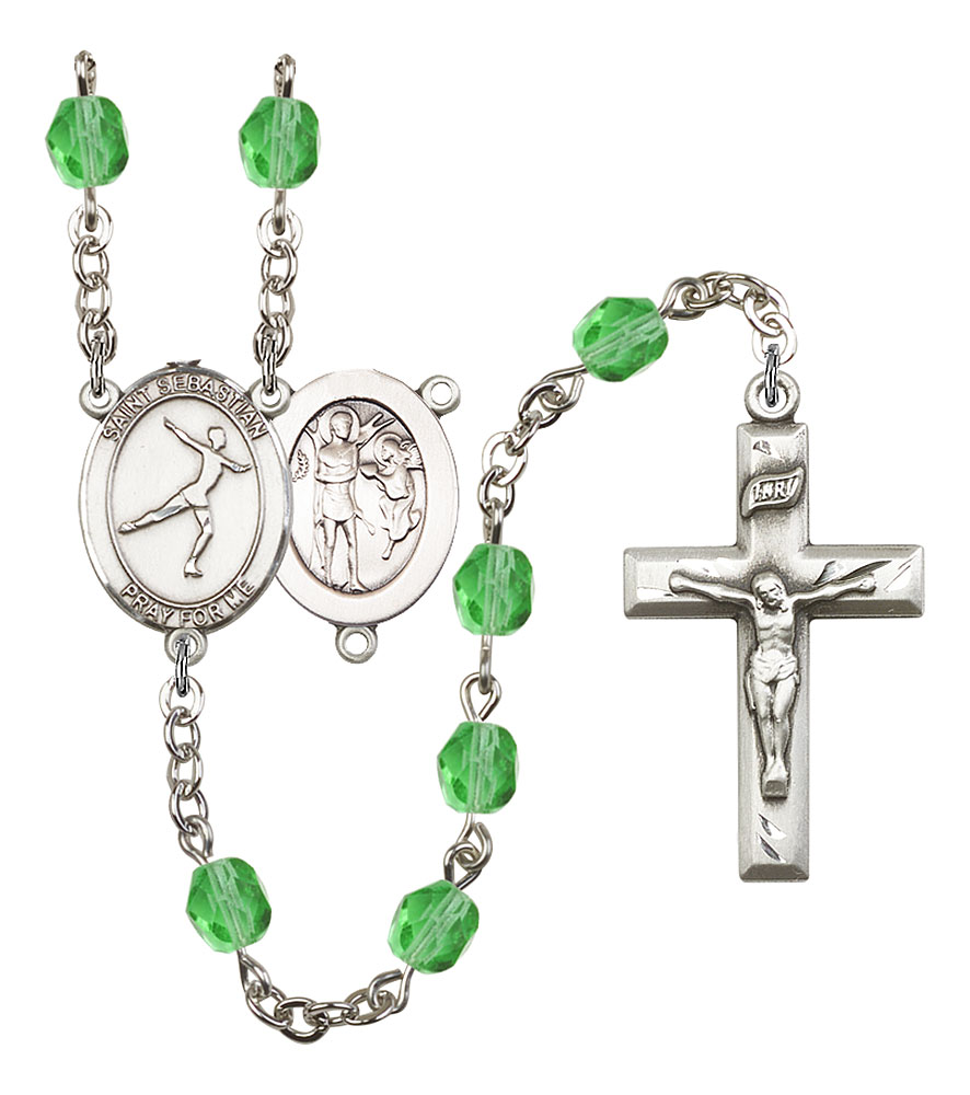 Saint Sebastian and Figure Skating Rosary with Peridot Beads