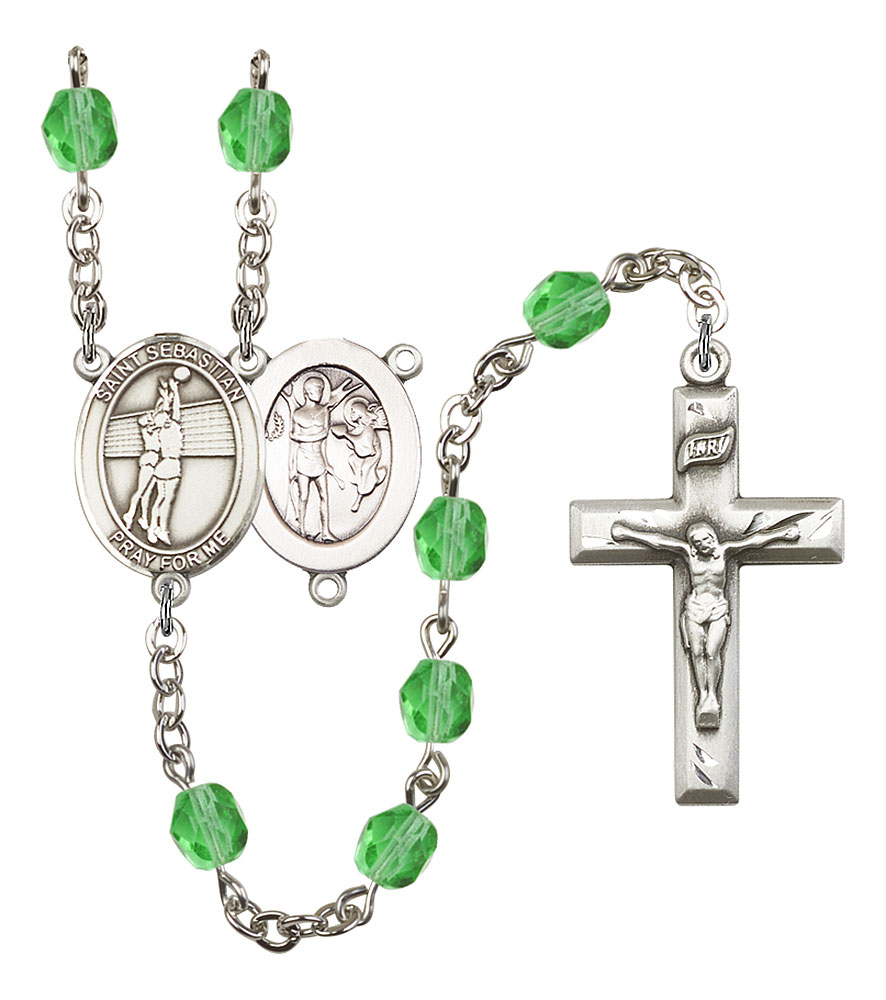 Saint Sebastian and Volleyball Rosary with Peridot Beads