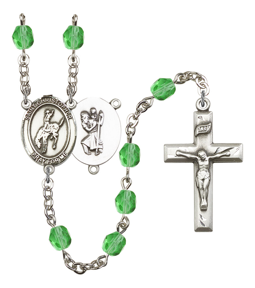 Saint Christopher and Rodeo Rosary with Peridot Beads