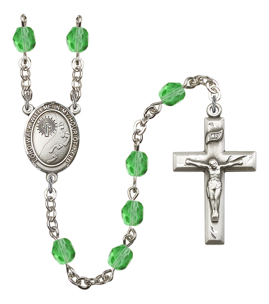 and 1 3/8 x 3/4 inch Crucifix Pope Saint Eugene I Center Silver Finish Pope Saint Eugene I Rosary with 6mm Aqua Color Fire Polished Beads Gift Boxed