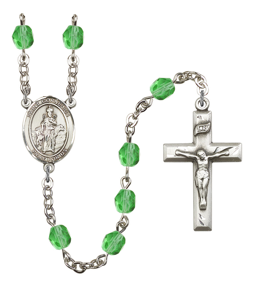 Saint Cornelius Engravable Rosary with Peridot Beads