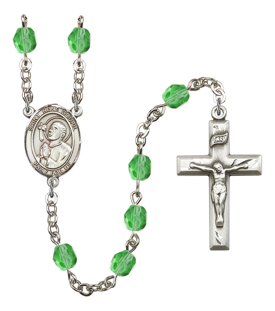 Saint Rene Goupil Engravable Rosary with Peridot Beads