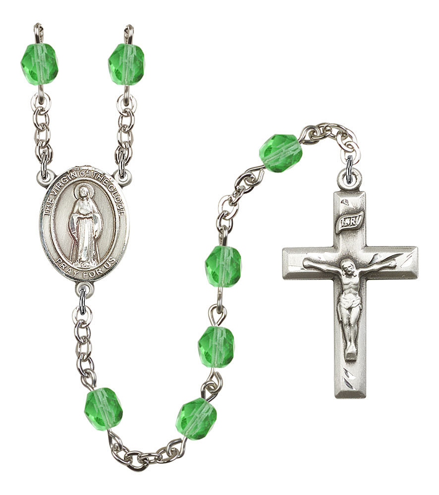 Virgin of the Globe Engravable Rosary with Peridot Beads