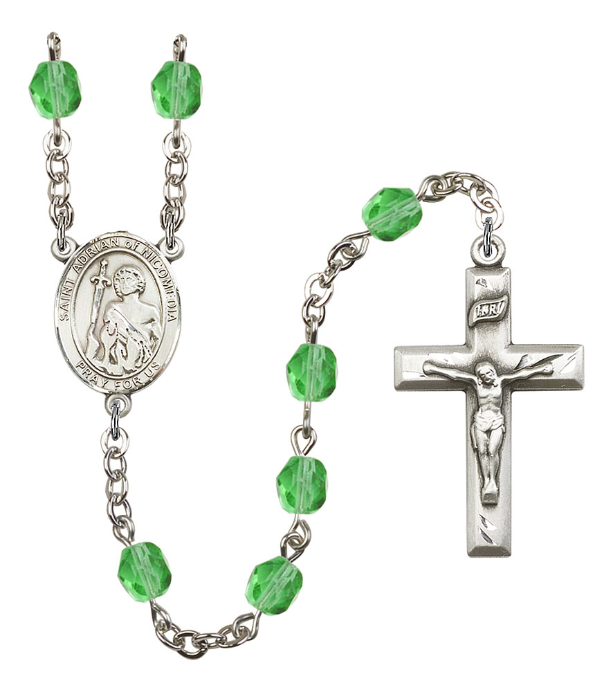 Saint Adrian of Nicomedia Engravable Rosary with Peridot Beads