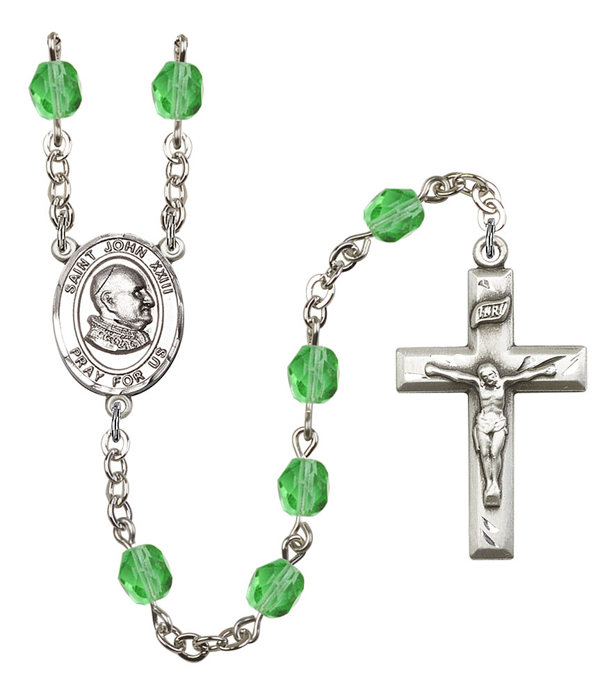 Saint John XXIII Engravable Rosary with Peridot Beads