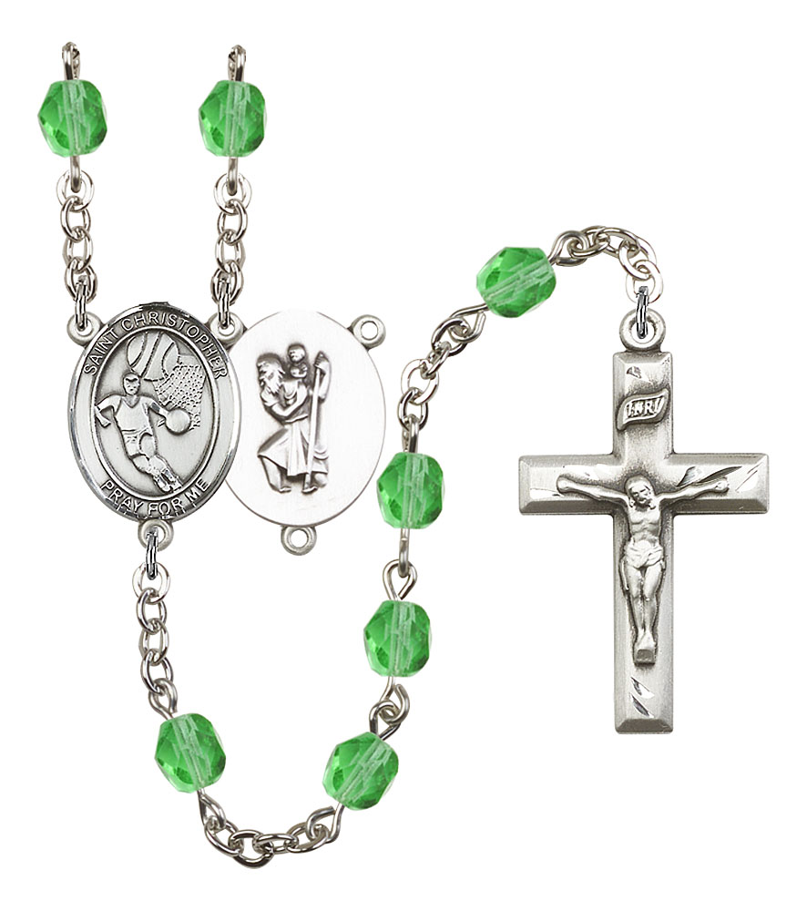 Saint Christopher and Basketball Rosary with Peridot Beads