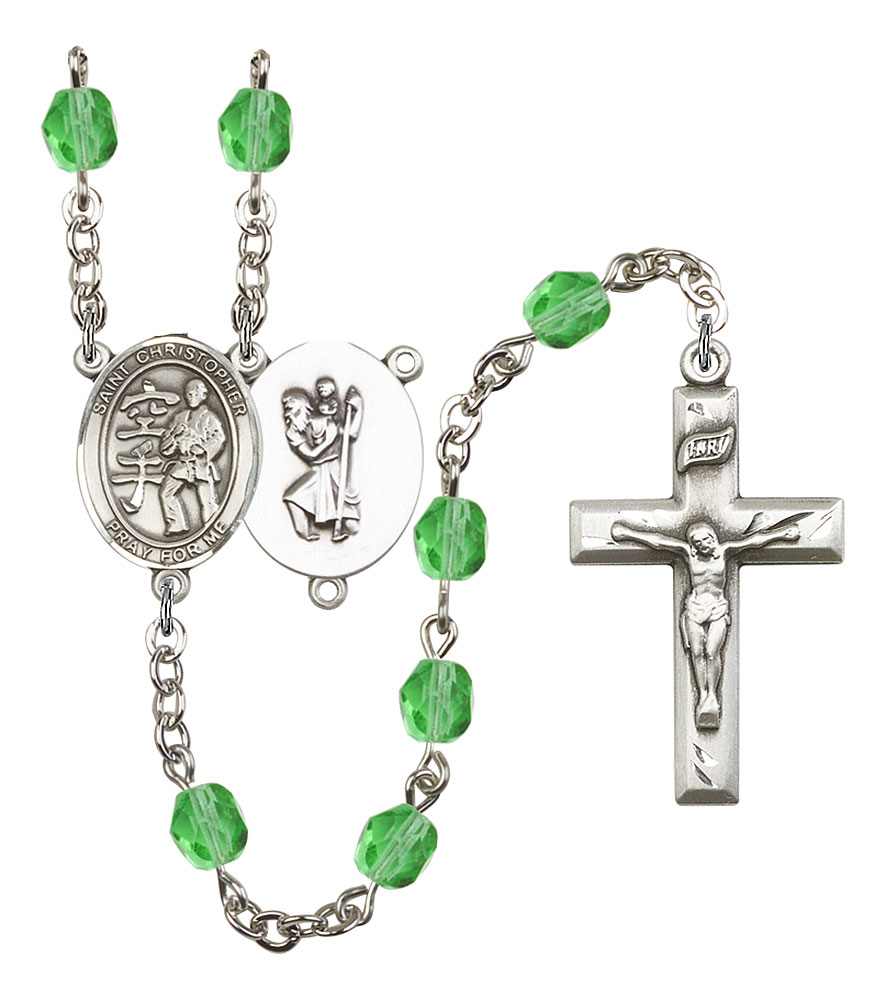 Saint Christopher and Karate Rosary with Peridot Beads